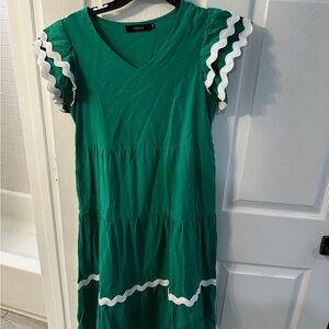 Zesica Women’s Casual V Neck Flutter Short Sleeve Ruffle Tiered Midi Dress Green